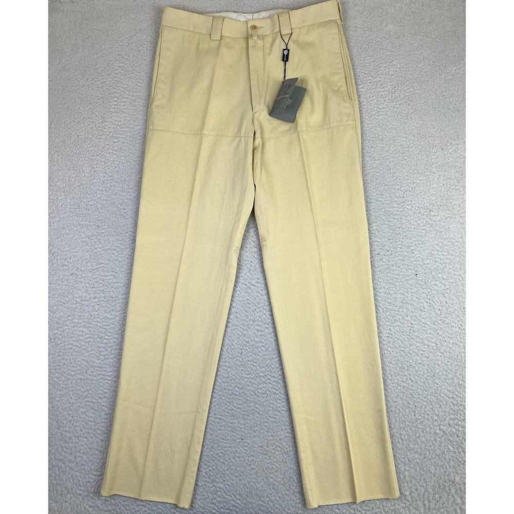 Principe Pants Mens 34x34 Raw Hem Beige‎ Cotton Twill Chino Flat Front NWT